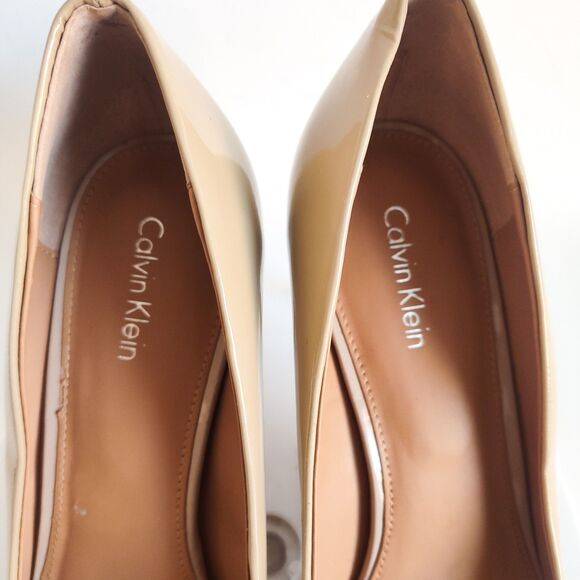 Calvin Klein Heels Size 10 Faux Leather Stiletto Nude Neutral Pointy Toe Beige - Picture 8 of 11